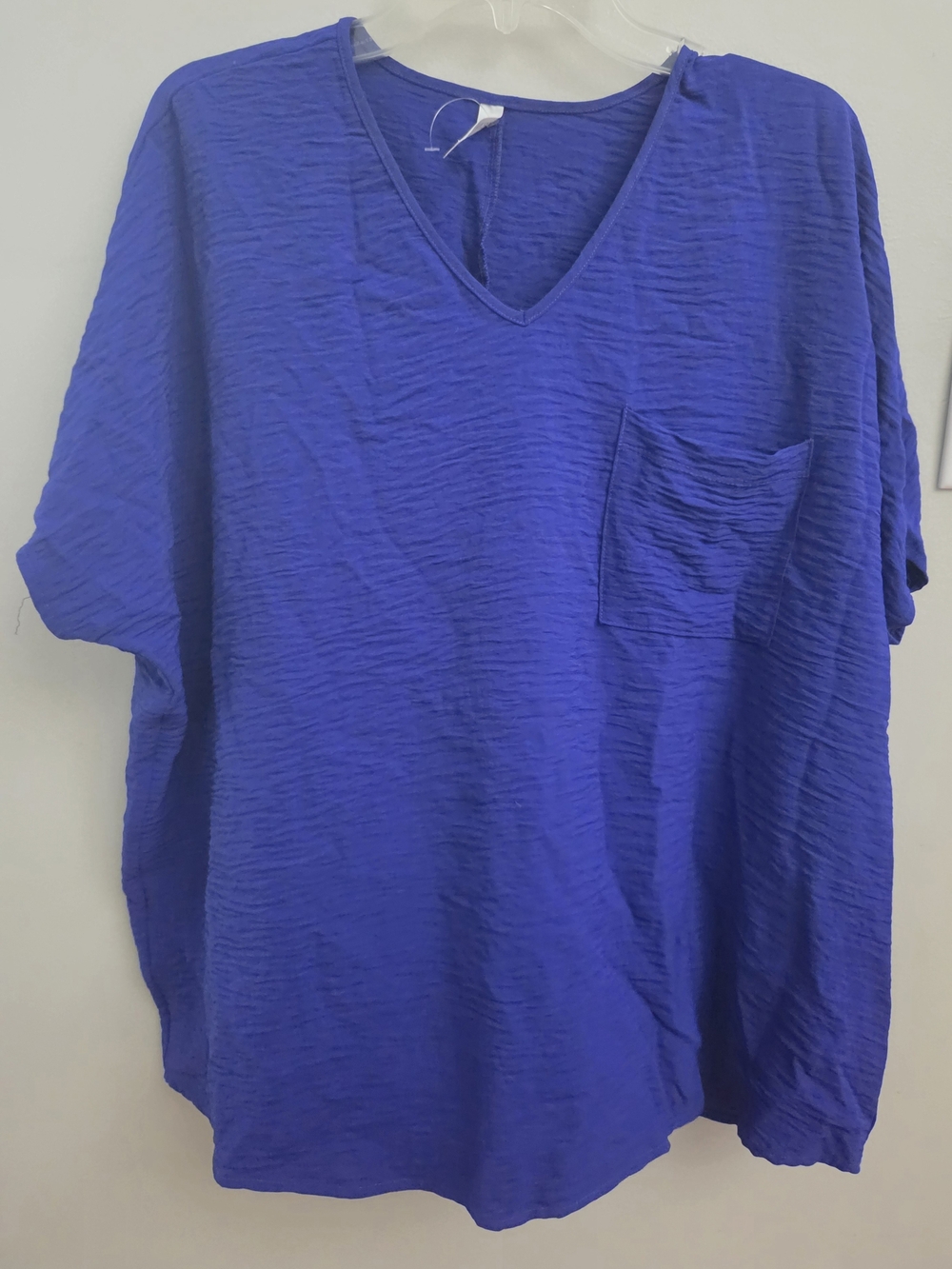 Zenana Outfitters Medium Oversized Boyfriend Drop Shouler Royal Blue V-Neck